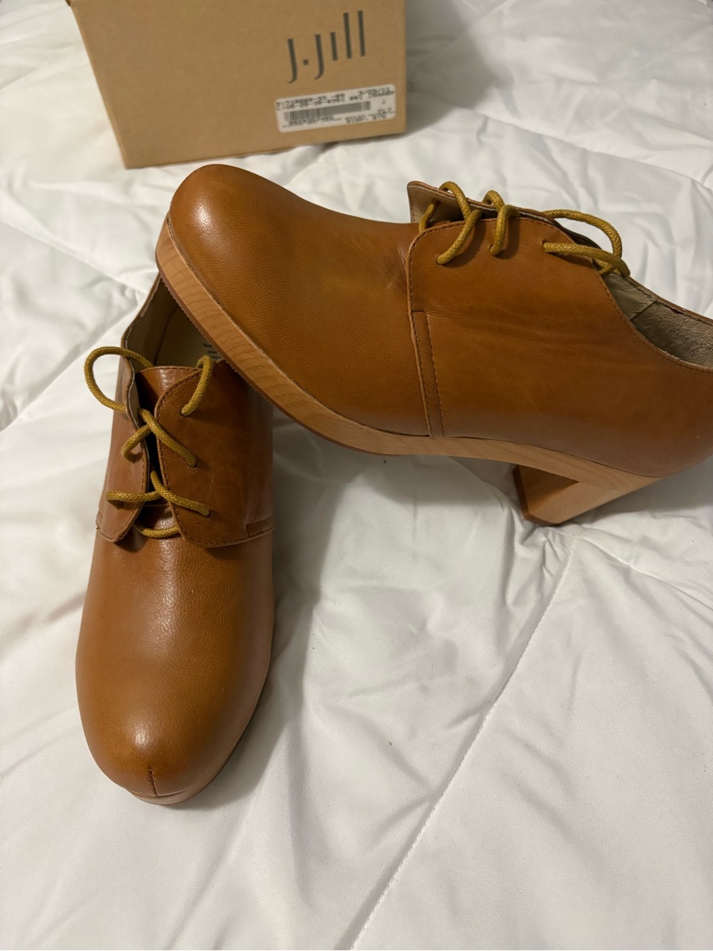 J-Jill Stacked Heel Butterscotch Leather Booties with Wood Bottom Size 8.5